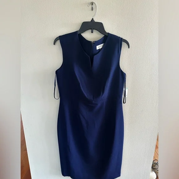 Kasper Navy Stretch Crepe Sheath Dress | Size 8 | NWT - Picture 3 of 6